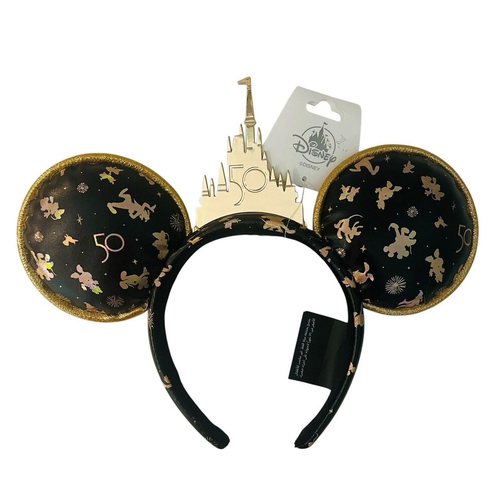 Disney World 50th Anniversary Gold Castle Grand Finale Minnie Headband Ears NWT